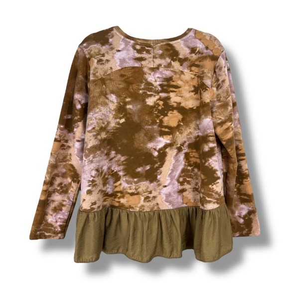 LOGO‎ Lounge Pullover Womens Medium Tie Dye Ruffle Hem Long Sleeve Top Sweater - Picture 2 of 5